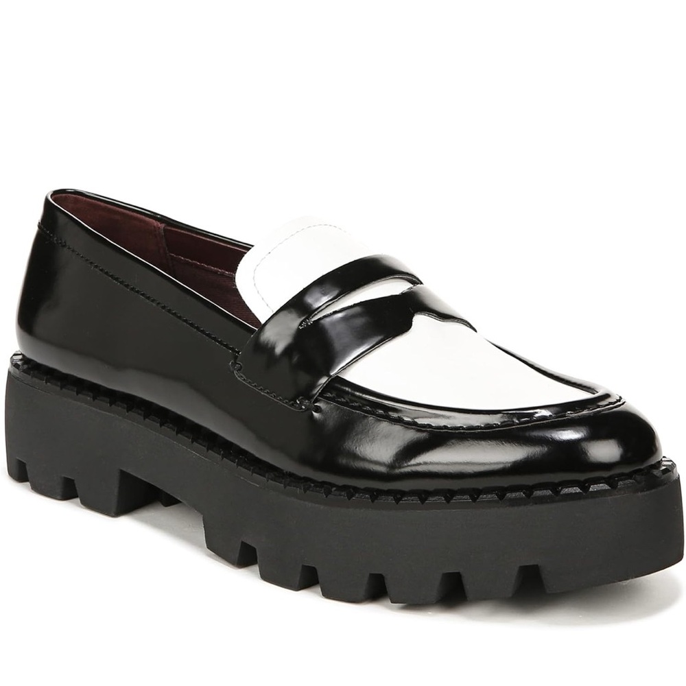 Franco sarto Balin Black & White Women's lug sole platform NIB loafers size 9.5